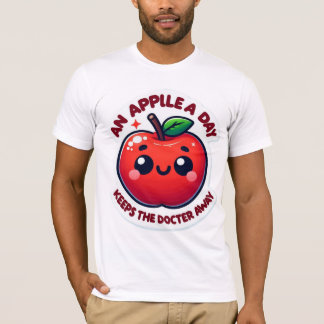 Schattigee glimlachende Cartoon Apple – Helderrood T-shirt