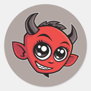 Schattigee glimlachende Cartoon Duivel Ronde Sticker