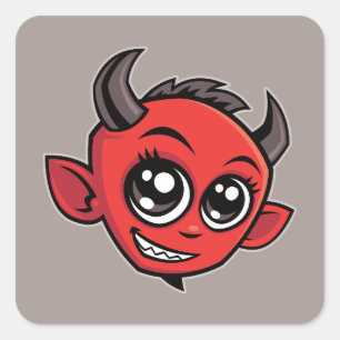 Schattigee glimlachende Cartoon Duivel Vierkante Sticker