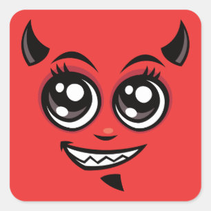 Schattigee glimlachende Cartoon Duivelsgezicht Vierkante Sticker