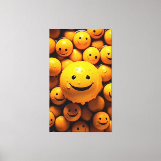 Schattigee glimlachende gele emoji voor het verspr canvas afdruk (Voorkant)