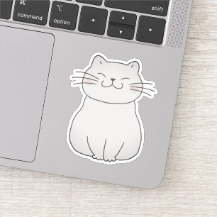 Schattigee Glimlachende Witte Kat Tekening Cartoon Sticker