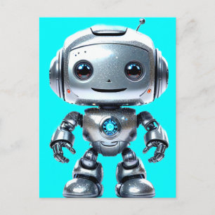Schattigee Glimlachende Zilveren Speelgoed Robot Briefkaart