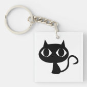 Schattigee Glimlachende Zwarte Kat Halloween Sleut Sleutelhanger (Voorkant)
