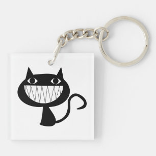 Schattigee Glimlachende Zwarte Kat Halloween Sleut Sleutelhanger