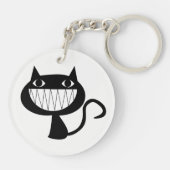Schattigee Glimlachende Zwarte Kat Sleutelhanger (Achterkant)