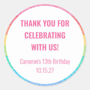 Schattigee glitter regenboog aangepaste verjaardag ronde sticker