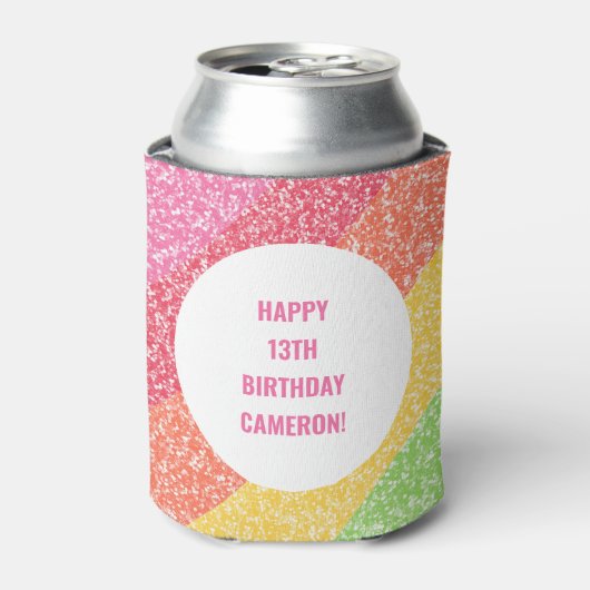 Schattigee Glitter Regenboog Kleurrijke Custom Ver Blikjeskoeler (Blikje Voorkant)