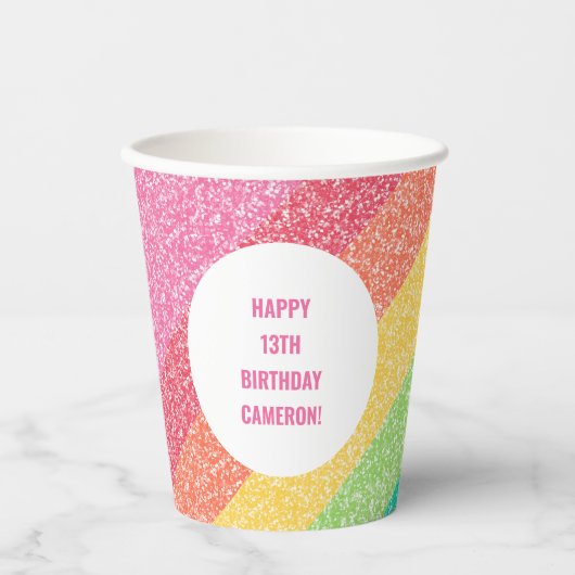 Schattigee Glitter Regenboog Kleurrijke Custom Ver Papieren Bekers (Voorkant)