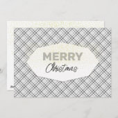 Schattigee Glitter Vrolijk Kerstfeest Tartan Grijs Feestdagenkaart (Voorkant / Achterkant)