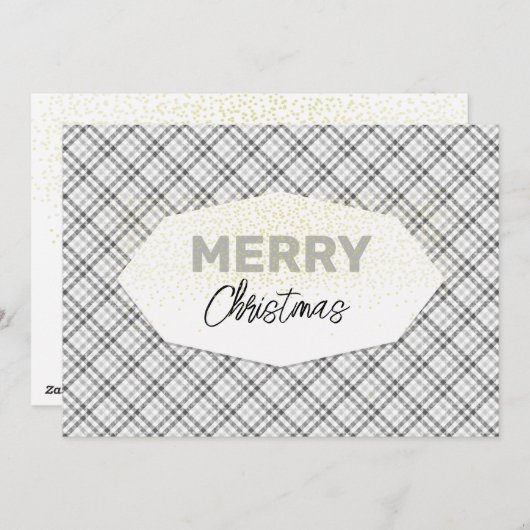 Schattigee Glitter Vrolijk Kerstfeest Tartan Grijs Feestdagenkaart (Voorkant / Achterkant)