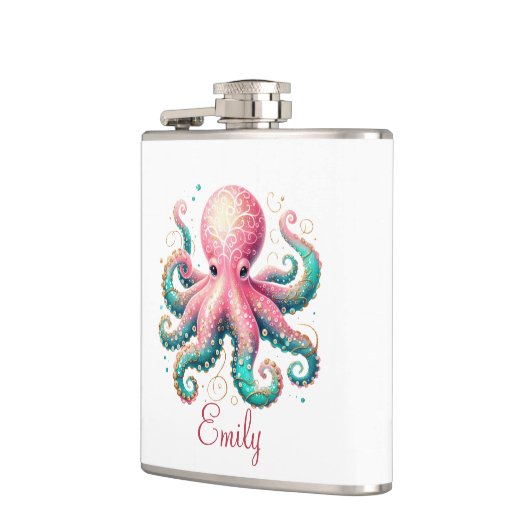 Schattigee Glittery Octopus Custom Monogram Heupfles (Links)