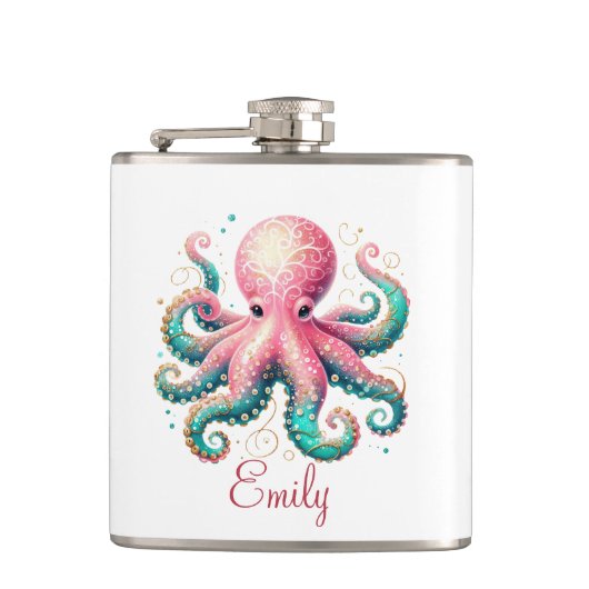 Schattigee Glittery Octopus Custom Monogram Heupfles (Voorkant)