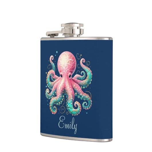 Schattigee Glittery Octopus Custom Monogram Heupfles (Links)