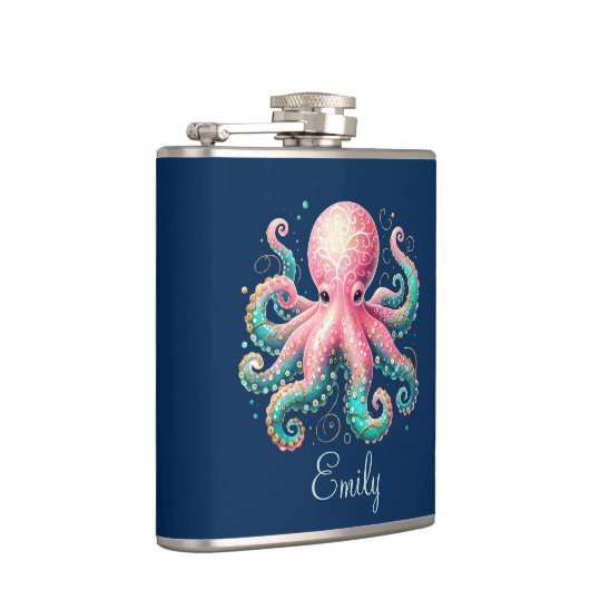 Schattigee Glittery Octopus Custom Monogram Heupfles (Rechts)