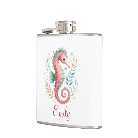 Schattigee Glittery Seahorse Custom Monogram Heupfles (Links)