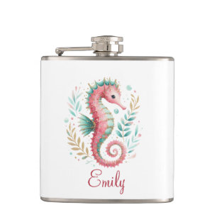 Schattigee Glittery Seahorse Custom Monogram Heupfles