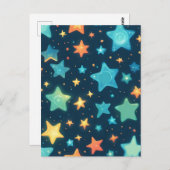 Schattigee gloeiende sterren op blauw briefkaart (Voorkant / Achterkant)
