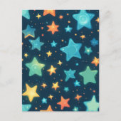 Schattigee gloeiende sterren op blauw briefkaart (Voorkant)