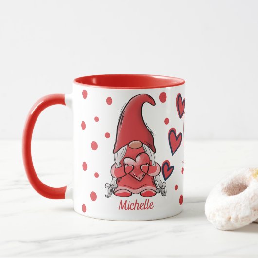 Schattigee Gnome Couple Naam Valentijns Mok (Met donut)