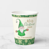 Schattigee Gnome Green kerstfeest gepersonaliseerd Papieren Bekers (Achterkant)