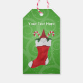 Schattigee Gnome in Rode Kerstmis Kous Groene Swir Cadeaulabel (Achterkant)