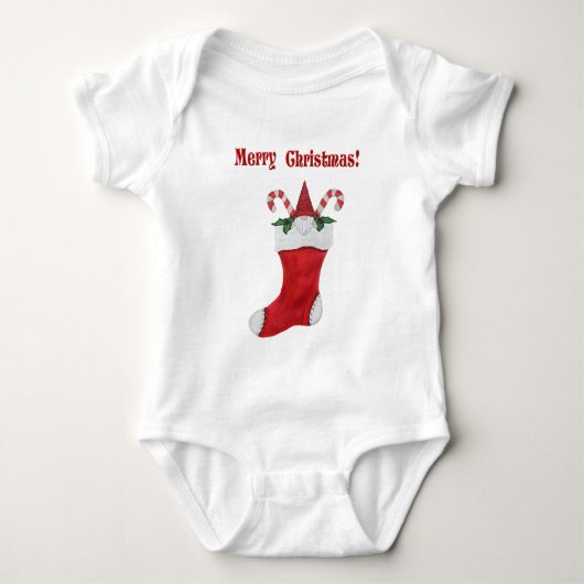 Schattigee Gnome in Rode Kerstmis Stocking Candy C Romper (Voorkant)