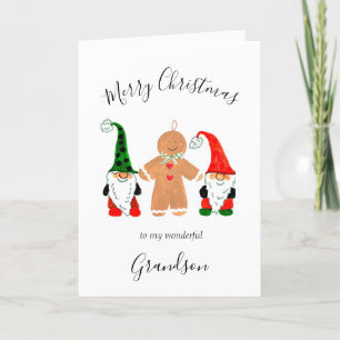 Schattigee Gnome Kleinzoon Kerst Gingerbread Man Feestdagen Kaart