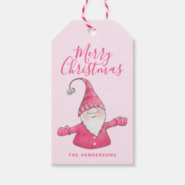 Schattigee Gnome Monogrammed Roze Vrolijk Kerstfee Cadeaulabel