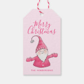 Schattigee Gnome Monogrammed Roze Vrolijk Kerstfee Cadeaulabel (Achterkant)