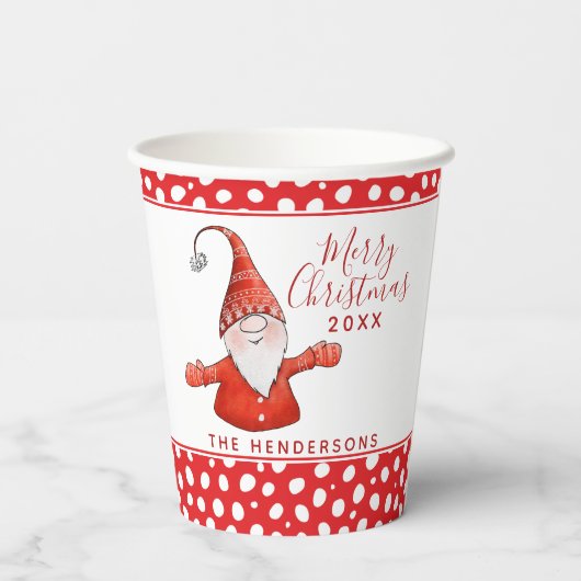 Schattigee Gnome Polka Dots Wit Rood Vrolijk Kerst Papieren Bekers (Achterkant)