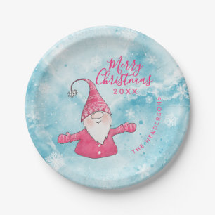 Schattigee Gnome Roze en Blauw Custom Merry Christ Papieren Bordje