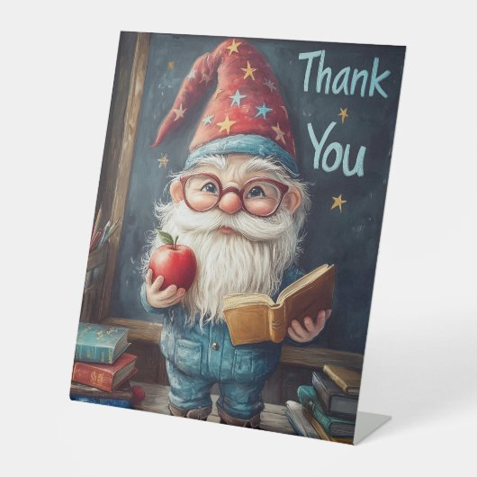 Schattigee Gnome Teacher - Dank u illustratie Reclamebord Met Voetstuk (Voorkant)