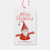 Schattigee Gnome Witte en Rode Vrolijke Kerst Cadeaulabel (Achterkant)
