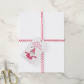 Schattigee Gnome Witte en Roze Vrolijke Kerst Cadeaulabel (Met Touw)
