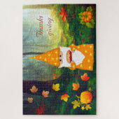 Schattigee gnoom, pompoenen & herfstbladeren Thank Legpuzzel (Verticaal)