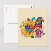Schattigee Gnoom, Zonnebloem & Hart Autisme Bewust Briefkaart (Voorkant / Achterkant)