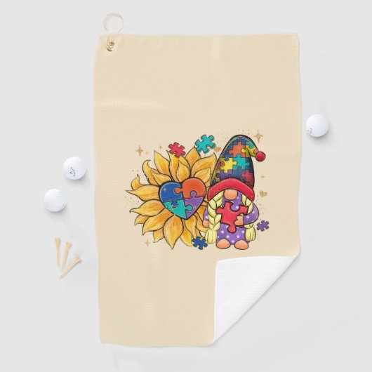 Schattigee Gnoom, Zonnebloem & Hart Autisme Bewust Golfhanddoek (Insitu)