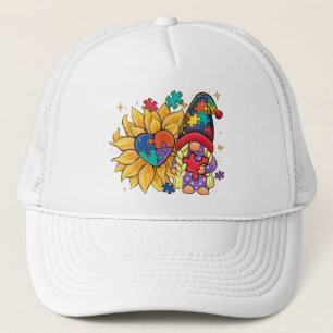 Schattigee Gnoom, Zonnebloem & Hart Autisme Bewust Trucker Pet