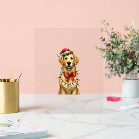 Schattigee Golden Retriever Dog Coquette Bow Chris Acryl Bord (Huwelijk)