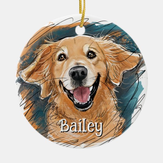 Schattigee Golden Retriever Dog Gepersonaliseerde Keramisch Ornament (Voorkant)