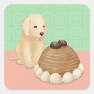 Schattigee Golden Retriever en Dessert Illustratie Vierkante Sticker