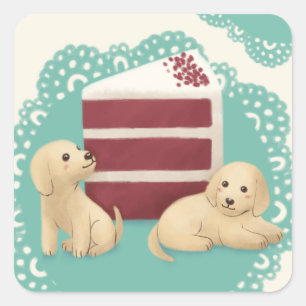 Schattigee Golden Retriever en Dessert Illustratie Vierkante Sticker