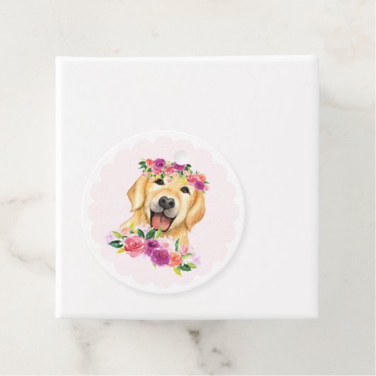Schattigee Golden Retriever en Purple Flowers Beda Bedankjes Labels (In situ)