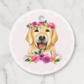 Schattigee Golden Retriever en Purple Flowers Beda Bedankjes Labels (Voorkant)