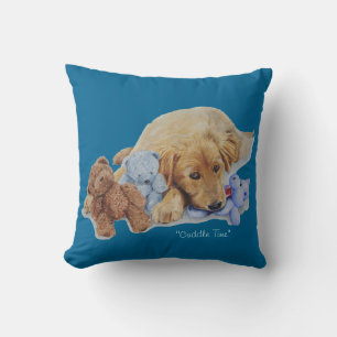 Schattigee Golden Retriever puppy met teddyberen k Kussen