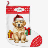 Schattigee Golden Retriever Puppy Santa Hat Sneeuw Grote Kerstsok (Voorkant)