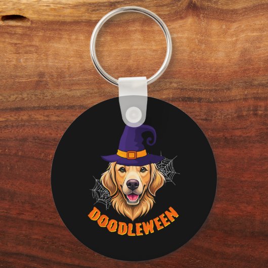 Schattigee Goldendoodle Halloween Spooky Golden Do Sleutelhanger (Voorkant)