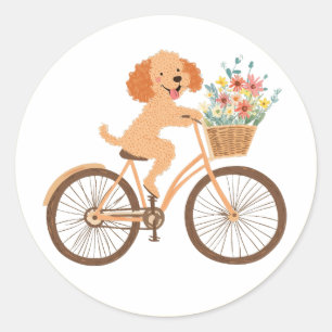 Schattigee Goldendoodle Hond Fietsen Spring Flower Ronde Sticker