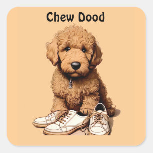 Schattigee Goldendoodle Puppy Dog Met Schoenen Vierkante Sticker